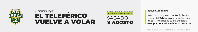 Announcement for the reopening of a cable car on Saturday, August 9 with a logo of Parque Barrancas.